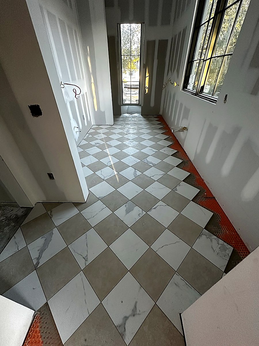 3D cube pattern marble foyer tile by KV Tileworks, Central Florida